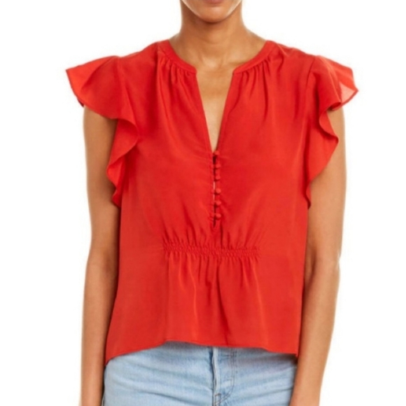 Joie Tops - JOIE Crisbell Big Apple Red Ruffle Blouse Top